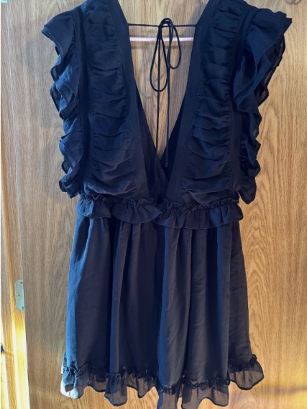 Storia Black Ruffled Deep V Sleep Romper